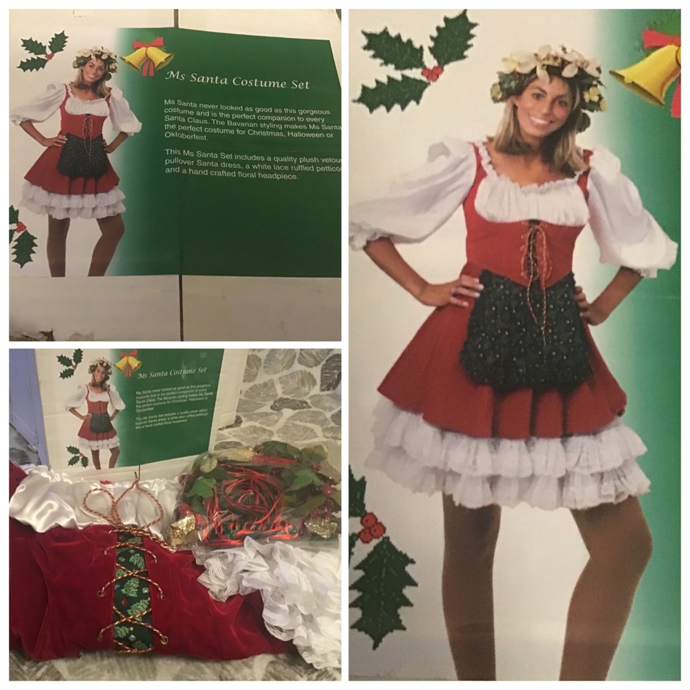 Bavarian Ms. Santa Costume Set L/XL NEW (Includes dress, petticoat & headpiece)